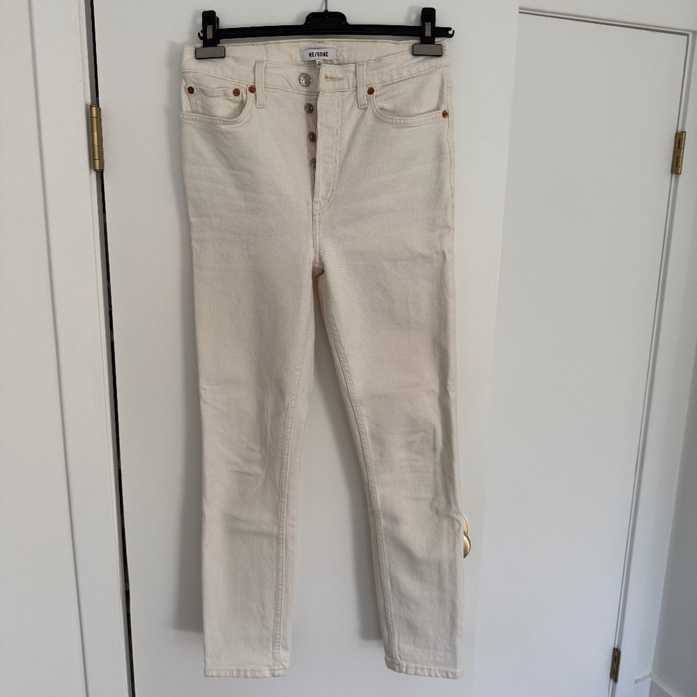 Re/Done 90s High Rise Ankle Crop Jeans in Vintage White, Size 27